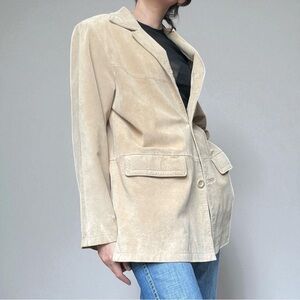 Vintage 90s Jessica Holbrook Genuine Suede Beige Blazer Jacket Size Minimalist